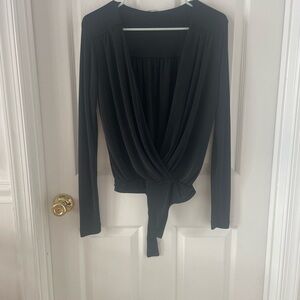 Free People Black Draped Tie-Front Blouse